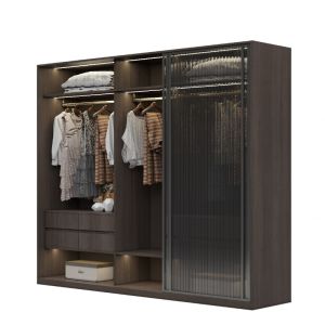 Buy cheap Support customization Stylish and practical large space apartment furniture with glass doors wooden wardrobe from wholesalers