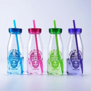 China Fashion Promotional Plastic Drink Bottle Workout Water Bottles 450ML With Straw Milk Flask on sale