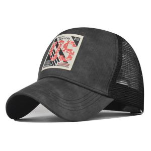 BIO Washed Cotton Mesh Trucker Caps Distressed 58cm Black Mesh