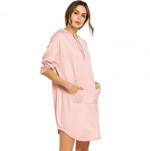 Buy cheap Stylish Plus Size Ladies Shirts String Kangaroo Pocket Long Fleece Dress With Hood from wholesalers