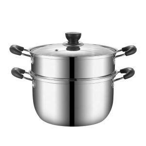 Buy cheap Factory Direct Sale Silver Kitchen Cookware Cooking Soup Stainless Steel 201 Steamer Pot With Glass Lid from wholesalers
