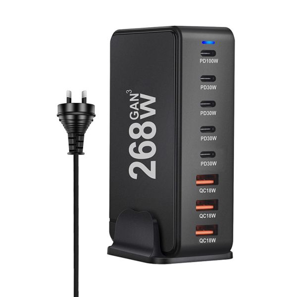 268W Multiport 5 USB-C + 3 USB-A Fast USB Charging Station Portable Wall Charger