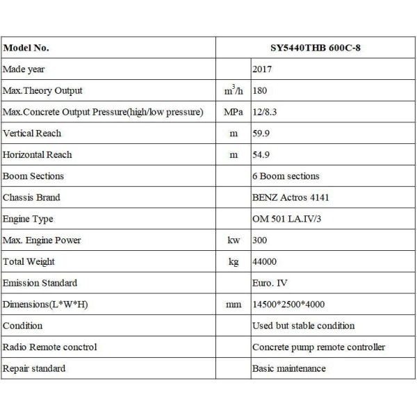 Heavy Equipment for Ready Mix 60 Meter Used Concrete Pump Truck