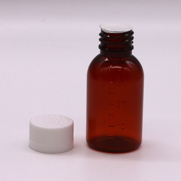 30ml PET Amber Plastic Syrup Liquid Bottle with Tamper Proof Screw Cap Body Material PET