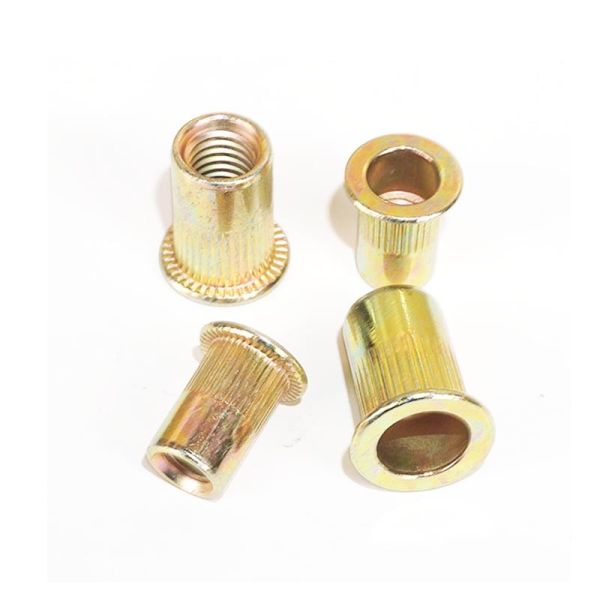 Quality Carbon Steel Threaded Rivet Nuts Zinc Plated M6 Knurled Body With Flat Head for sale