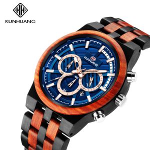 Buy cheap Blue Dial Wooden Quartz Watch 6 Hands Luminous Wristwatch Man 1018-2 from wholesalers
