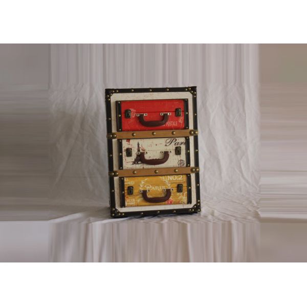 Leather Surface Three Draw Antique Wooden Box Cabinet