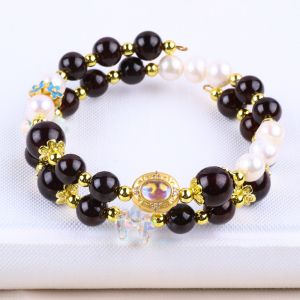 Buy cheap Custom DIY 8MM Garnet And White Pearl With Flower Spacer Bead Double Bangle For Daily Wear from wholesalers