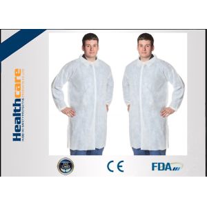 Polypropylene Disposable Lab Coat With Knitted Cuff And Button Blue Or White