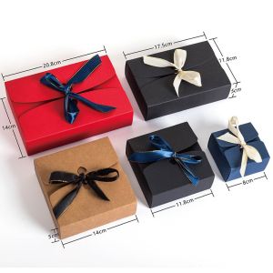 Foldable CMYK 4C Kraft Paper Packaging Box With Ribbon Bowknot