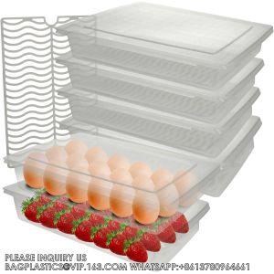 China Fridge Plastic Refrigerator Organizers Stackable Refrigerator Organizer Bins With Removable Drain Plate And Lid on sale