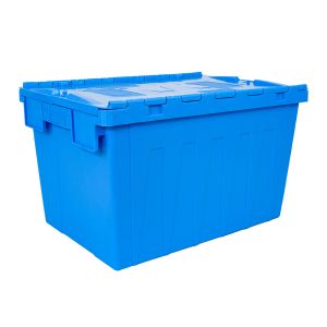 Secure Moving Attached Lid Plastic Crate with Hinged Lockable Lid and Solid Box