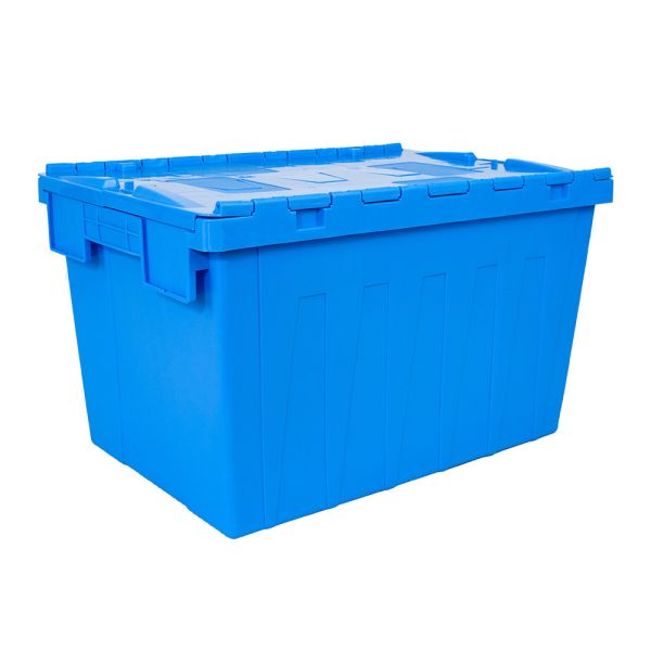 Secure Moving Attached Lid Plastic Crate with Hinged Lockable Lid and Solid Box