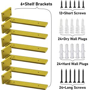 Gold L shape shelf strut bracket floating shelf wall bracket
