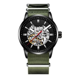 Buy cheap 3ATM Waterproof Nylon Wrist Watch , 13mm Hollow Mechanical Watch from wholesalers