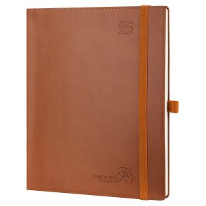 Buy cheap 2024 26.5x21.5cm Large Academic Planner Brown Leather Softcover from wholesalers