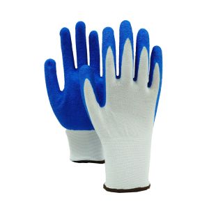 Buy cheap Blue Crinkled Latex Nylon Work Gloves Breathable Abrasion Resistant from wholesalers