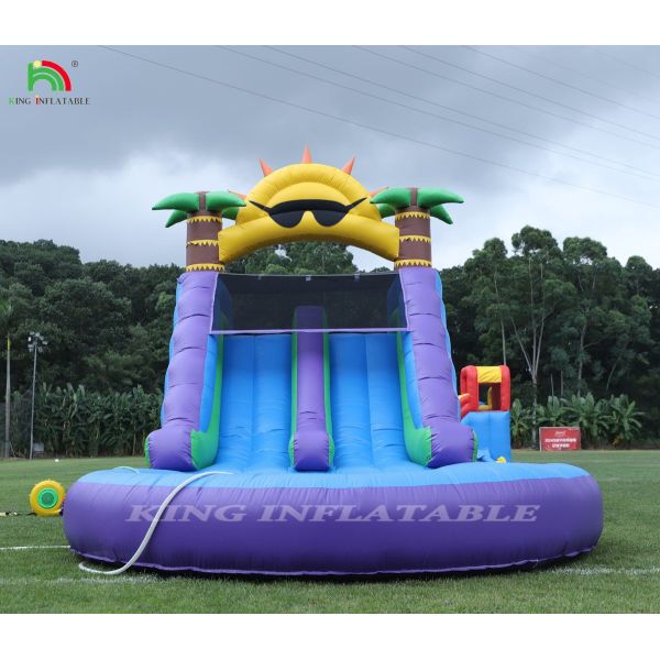 Double Lane Inflatable Water Slide Combo With Pool Obstacle To Climb Inflatable Pool Slides