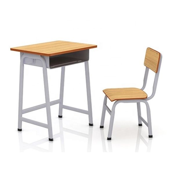 Quality solid wood Powder Coated Student Desk With Attached Chair for sale