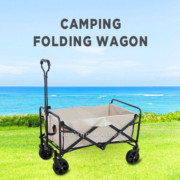 Folding wagon cart fully assembled with khaki cover