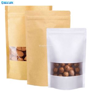 Buy cheap White Kraft Paper Food Packing Standing Pouch Foil Brown Paper Bags with Clear Window from wholesalers
