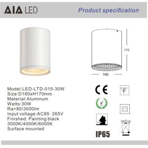 Buy cheap 30W led dimmable downlight &led ip65 downlight&ip65 led surface mounted downlight from wholesalers