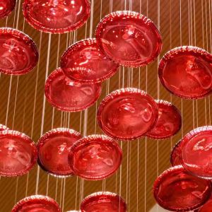 Buy cheap LED Crystal Lamp Modern Large Lamp Red Glass Ball Fish Line Custom Hotel Engineering Pendant Light Irregular Lighting from wholesalers
