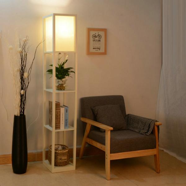 Buy cheap Modern LED Decorative Wooden Loft Floor Lamp Black White shelf floor lamp(WH-MFL-113) from wholesalers
