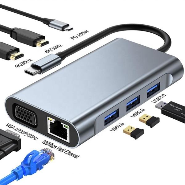 Multi Function 8-In-1 USB-C USB C Docking Station with Dual 4K HDMI and 2 HDMI