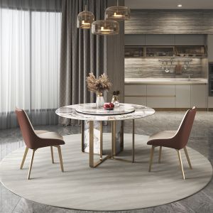 Buy cheap Rotating Round Marble Dining Table Stainless Steel Legs Custom Simple Nordic Style from wholesalers