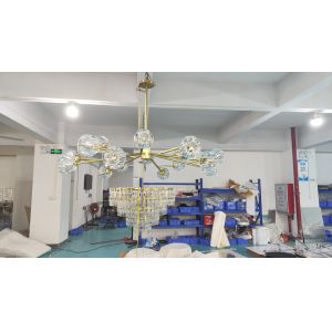 Round Cluster Crystal Ball Chandelier in Brass Finish for Dining Room Living