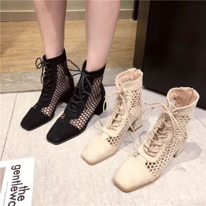 Buy cheap ZM001 Mesh Hollow Boots Children'S 2020 Autumn And Winter New Net Red Sandals Square Toe Short Boots Thick Heel Martin B from wholesalers