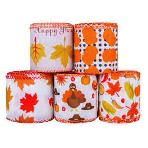 Buy cheap Thanks Giving Day Printed Burlap Ribbon 63mm Personalized Cotton Ribbon from wholesalers