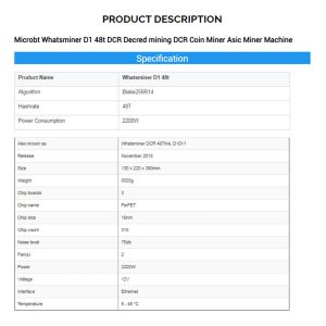 Buy cheap MICROBT WHATSMINER D1 48T DCR Coin Miner Blake256r14 Algorithm from wholesalers