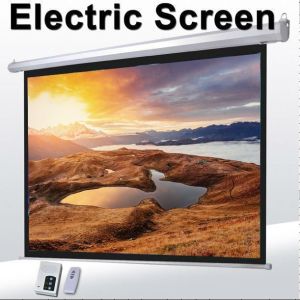 1:1 60"Motorized Projector Screen With Remote Control,Matte White Fabric Screen