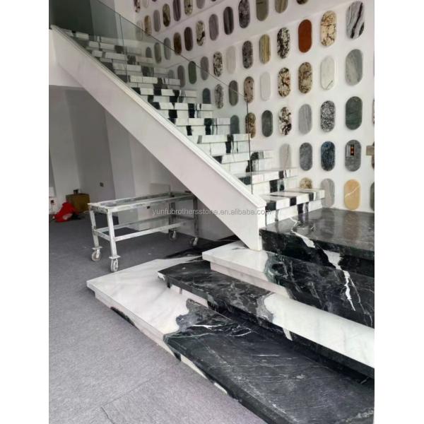 Easy Installation Panda White Marble Stairs with Modern Design and LED Wall Lights