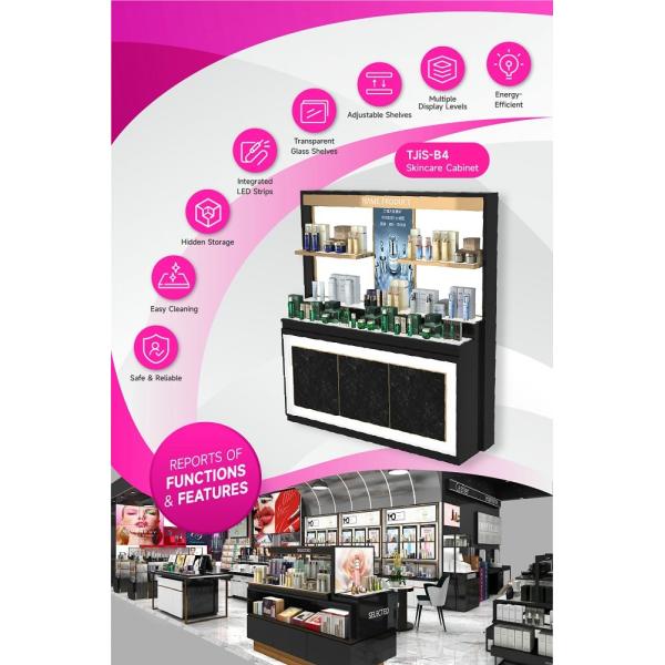TJiS-B4 3mm Black Glossy Organic Box Skincare Display Cabinet with Hidden Storage