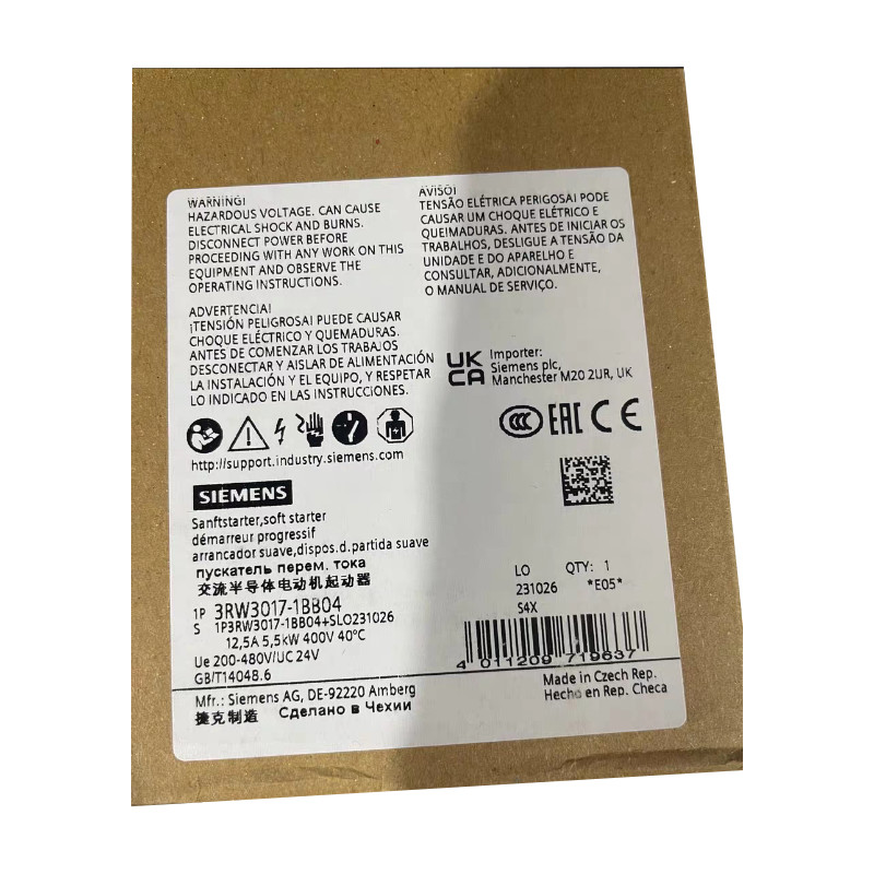 SIEMENS 3RW3017-1BB04 SIRIUS SOFT STARTER S00 12.5 A, 5.5 KW/400 V, 40 °C 200