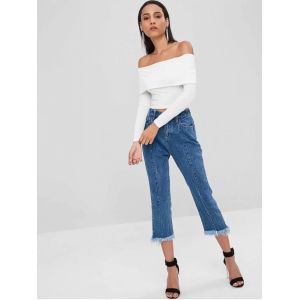 Spring New Design Off The Shoulder Crop Top Long Sleeve