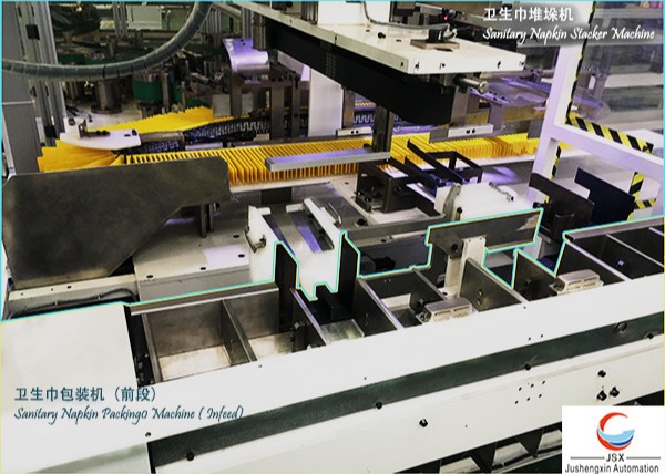 Quality Inserted 55ppm 220V Sanitary Pads Packaging Machine With Stacker for sale