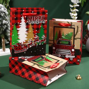 Buy cheap Red Lattice Santa Claus Gift Packaging ECO Friendly Paper Bag 33*9*7cm from wholesalers