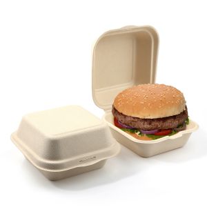 Buy cheap Compostable Ecofriendly Sugarcane Bagasse Take Away Burger Box Biodegradable Lunch Box Custom Hamburger Packaging Boxes from wholesalers
