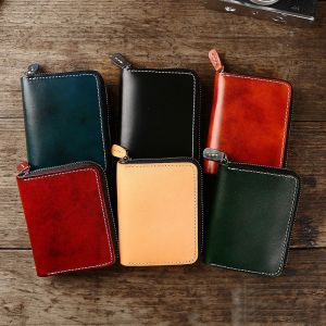 Buy cheap Retro Style Short Zipper Wallet Money Cloth Made of Vegetable Tanned Cowhide Leather from wholesalers