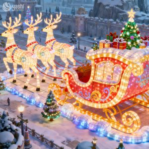 Handmade Decorative Lanterns Shaped as Christmas Reindeer and Sleighs, for