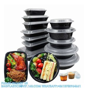 Buy cheap 24 OZ Disposable PP Lunch Boxes Microwavable Food Storage Containers With Lids  Round Black Plastic Meal Prep product