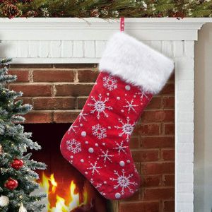 Buy cheap Red White Snow Pattern 21 Inches Christmas Stocking Double Layers Gift Holders Xmas Holiday Party Mantel Decoration from wholesalers