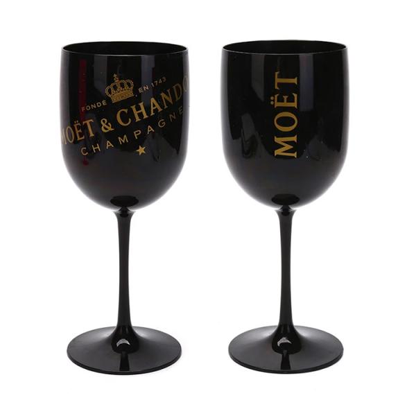 Quality Fashions 450ml Black Reusable Plastic Wine Glasses Moet & Chandon acrylic champagne flutes for sale