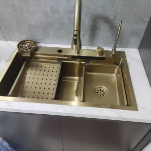 Buy cheap Gold Toned SUS304 Stainless Steel Kitchen Sink with Drainboard from wholesalers
