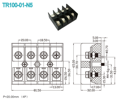 Buy cheap 20.00mm High Current Terminal Block Connector 600V 100A 4 Way PC Black Terminal from wholesalers