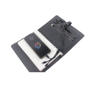 China PU Leather Business Wireless Charging Notebook With USB Drive Power Bank on sale